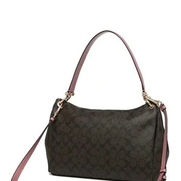 Coach shoulder Hand bag Purse Brown & Pink Flawless Like NEW adjustable strap - Picture 3 of 14